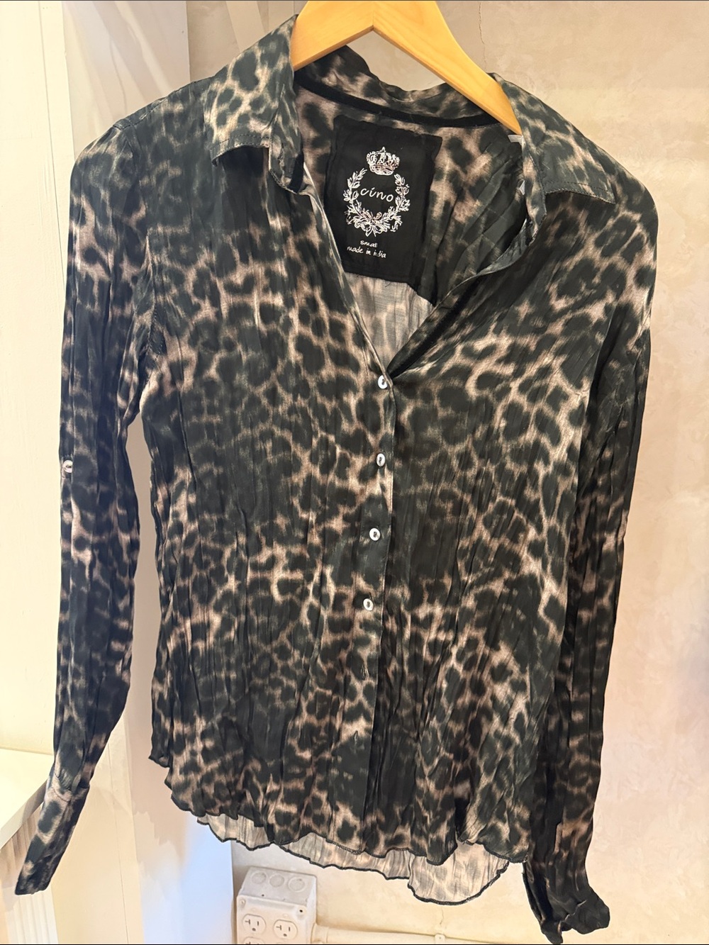 Animal Print Button-Down Blouse - Black/Tan